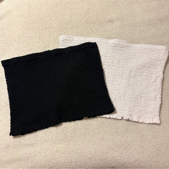 J.Crew Broken-in Jersey Strapless Smocked Crop Top Bundle Black White - Picture 1 of 12